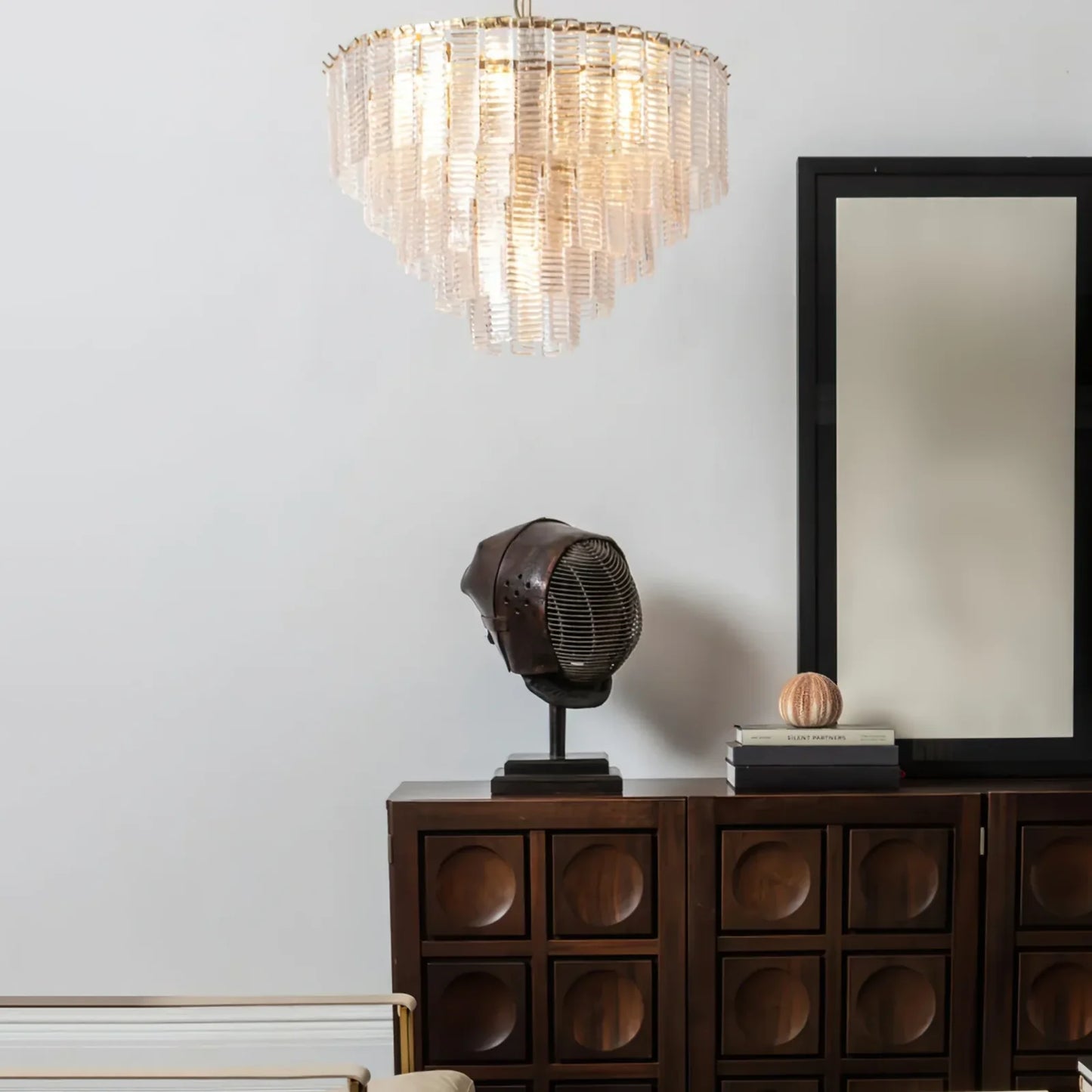 Transparent Ridged Glass Rectangle Chandelier
