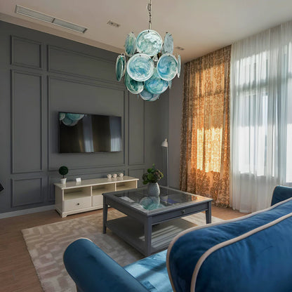 Blue Disks Murano Glass Chandelier