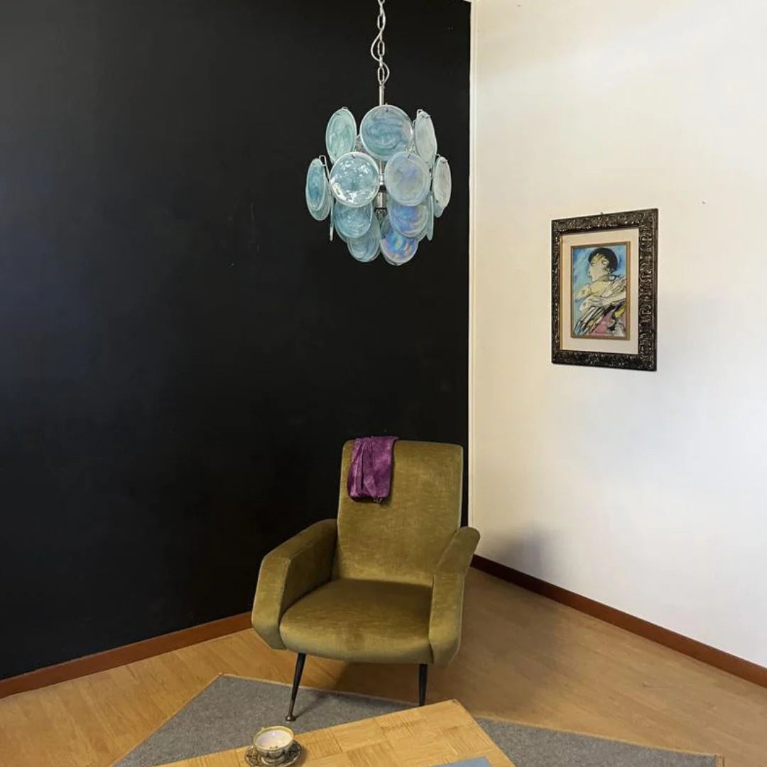 Blue Disks Murano Glass Chandelier