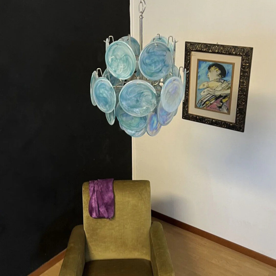 Blue Disks Murano Glass Chandelier