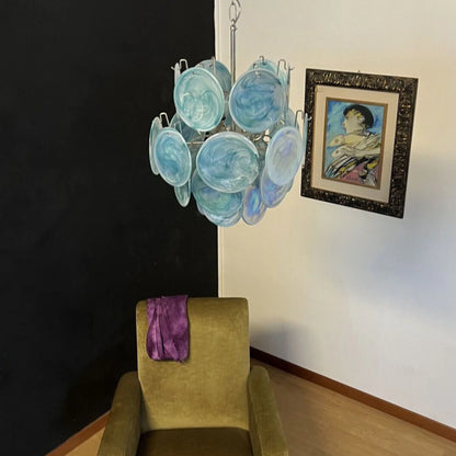 Blue Disks Murano Glass Chandelier