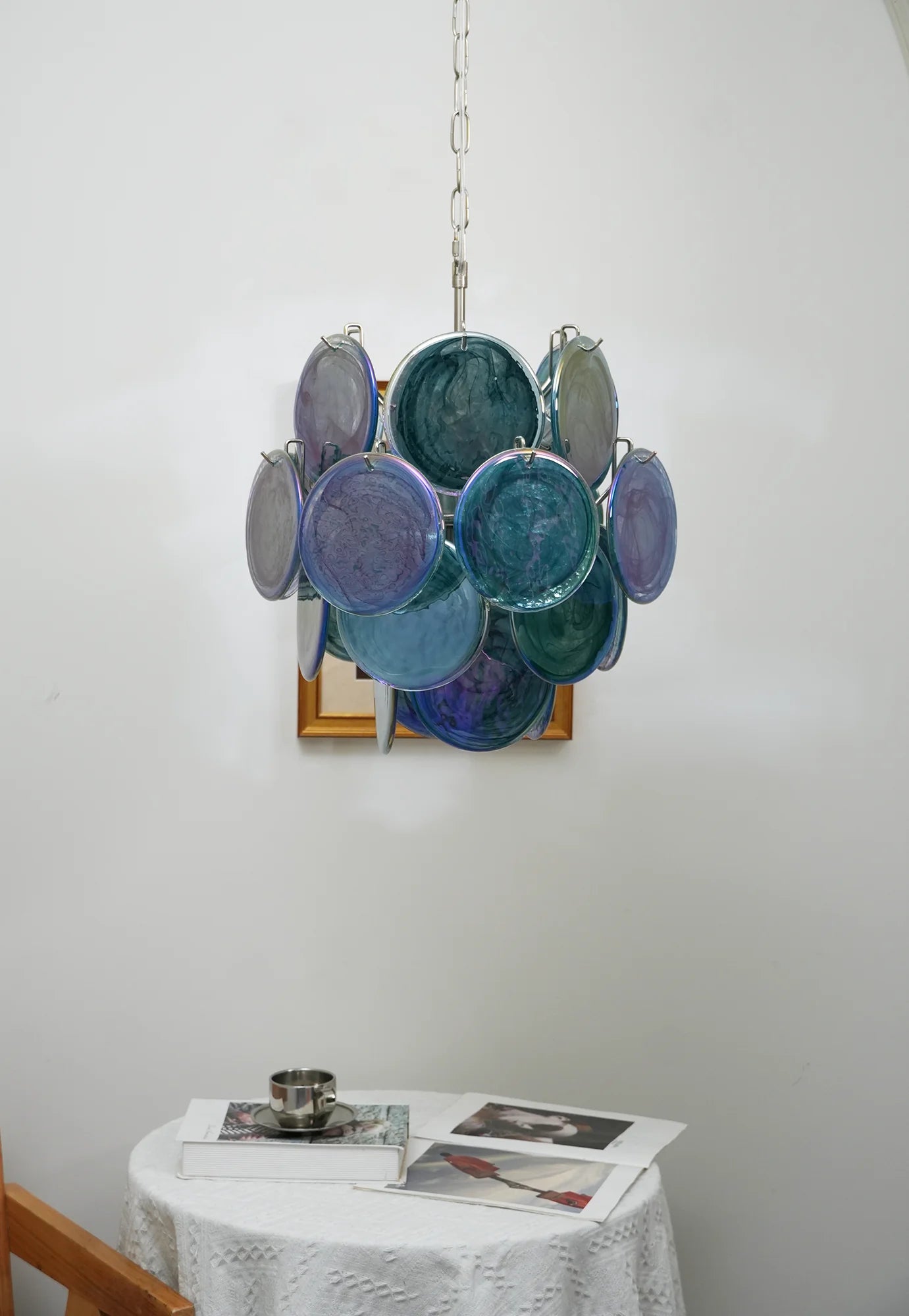 Blue Disks Murano Glass Chandelier