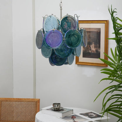 Blue Disks Murano Glass Chandelier