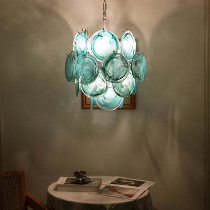 Blue Disks Murano Glass Chandelier