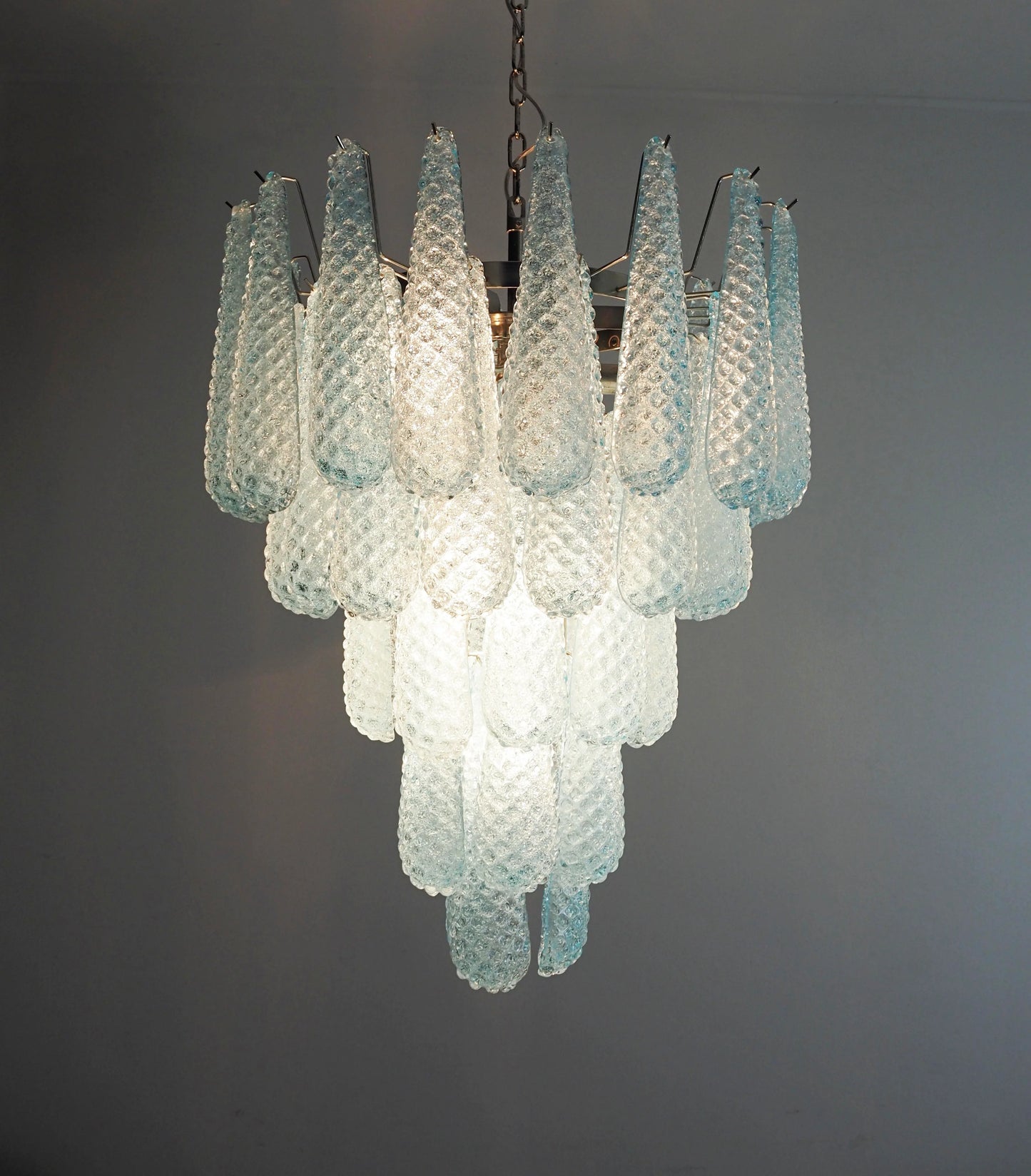 Vintage Murano Blue Petals Drop Glass Chandelier