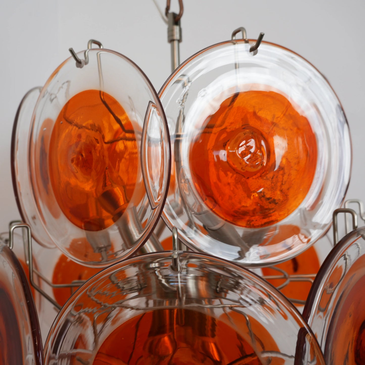 Vintage Murano Orange Transparent Disc Chandelier
