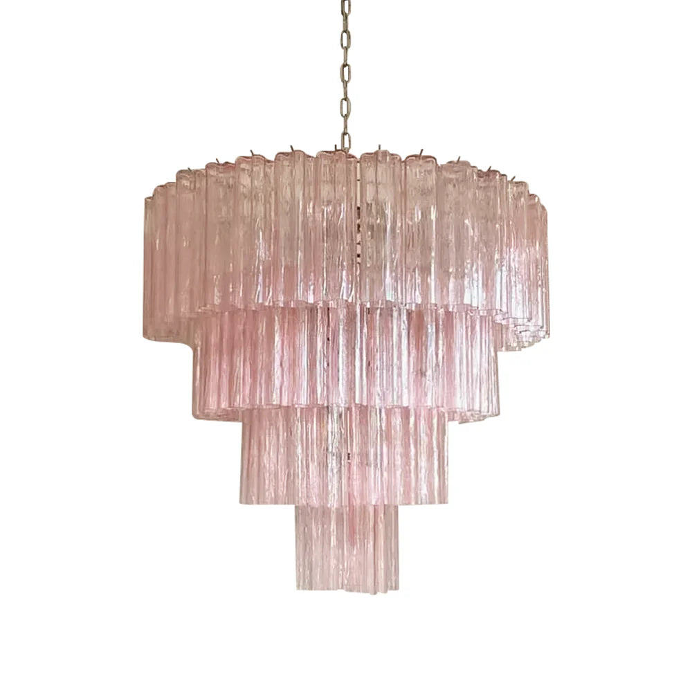 Pink Murano Star Shaped Glass Tube Chandelier