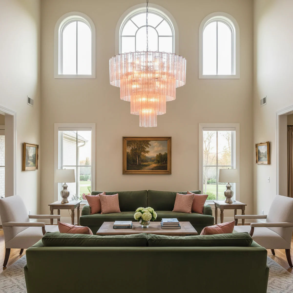Pink Murano Star Shaped Glass Tube Chandelier