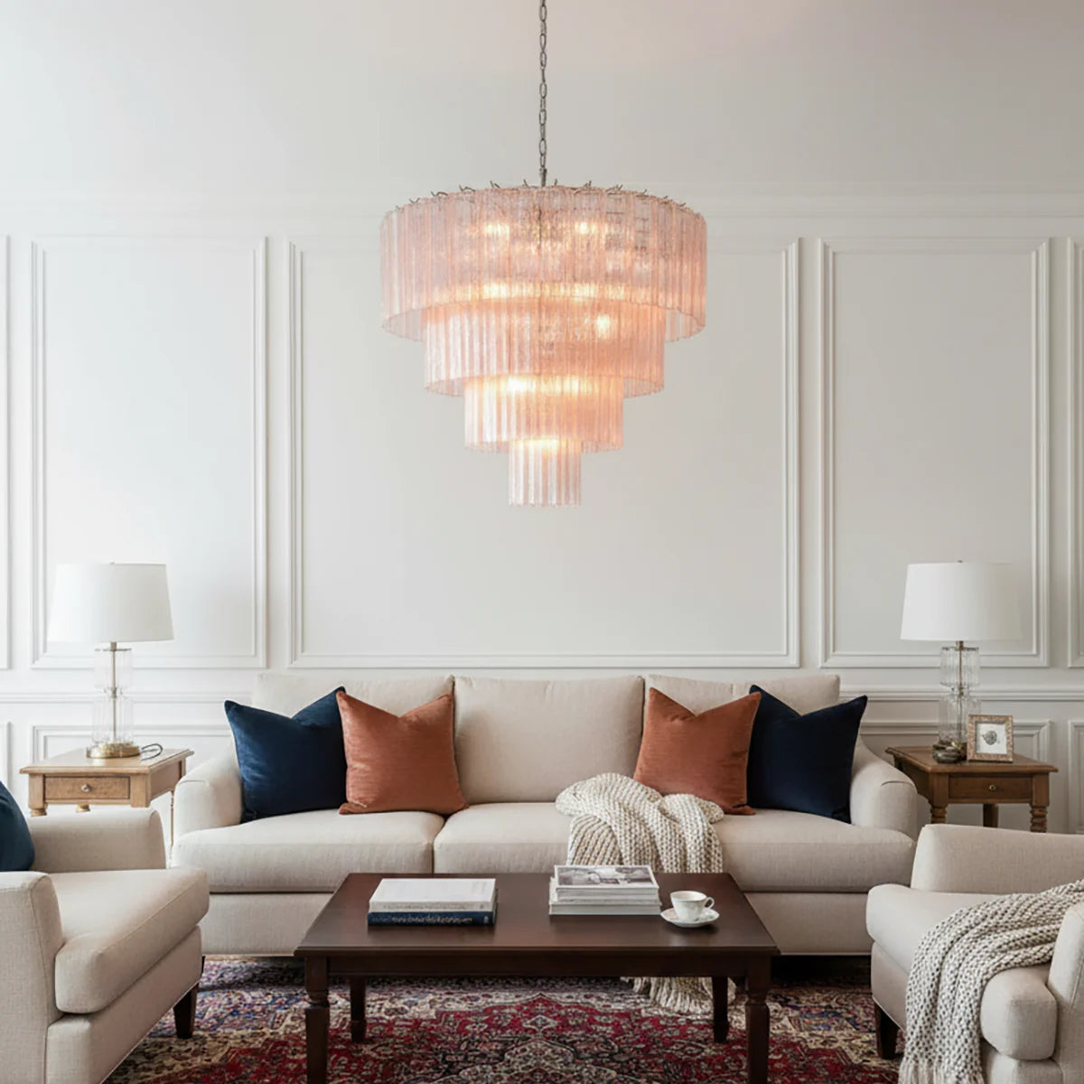 Pink Murano Star Shaped Glass Tube Chandelier