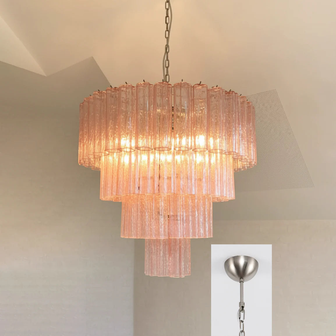 Pink Murano Star Shaped Glass Tube Chandelier