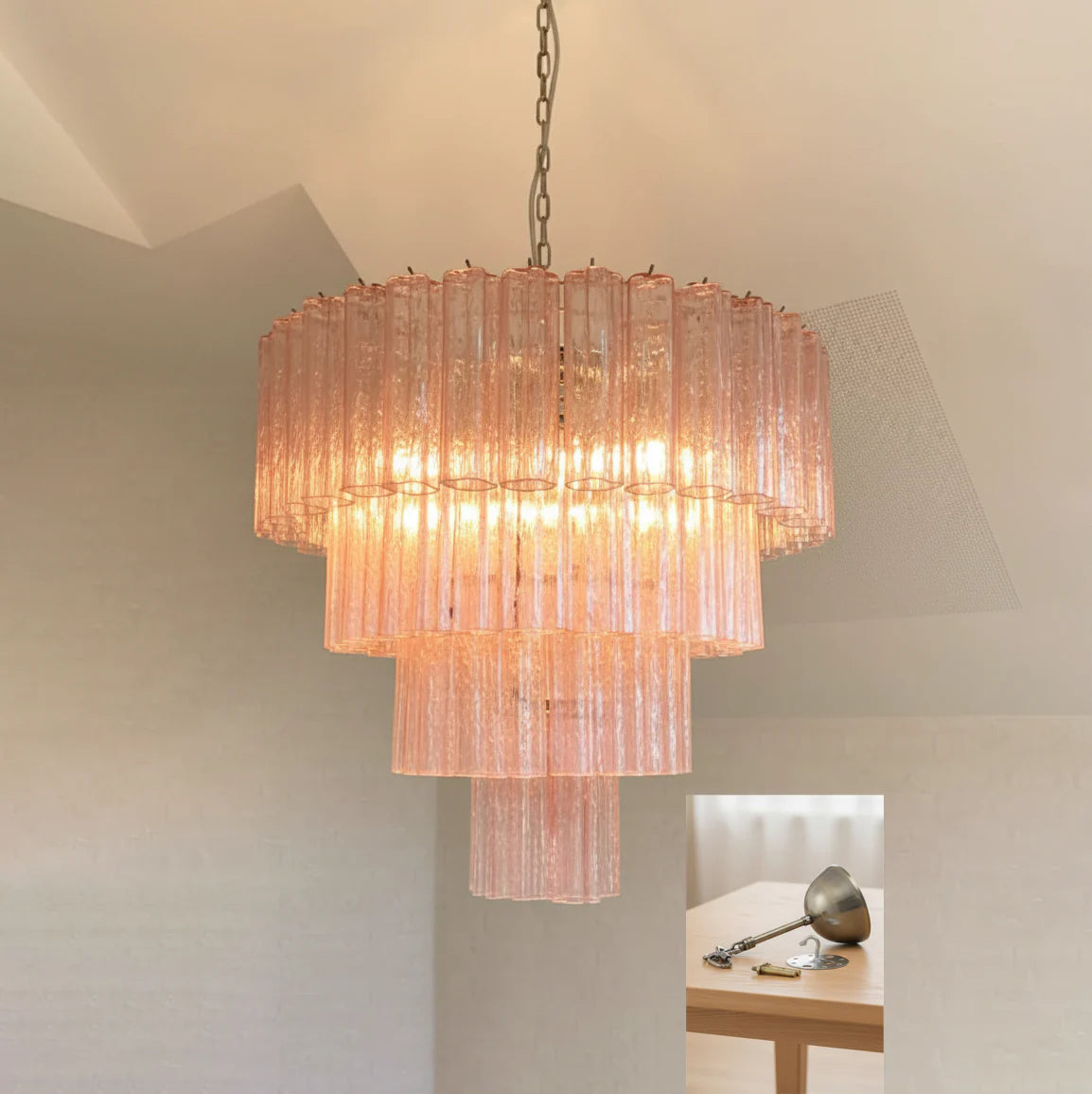 Pink Murano Star Shaped Glass Tube Chandelier