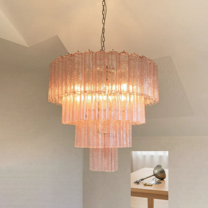 Pink Murano Star Shaped Glass Tube Chandelier