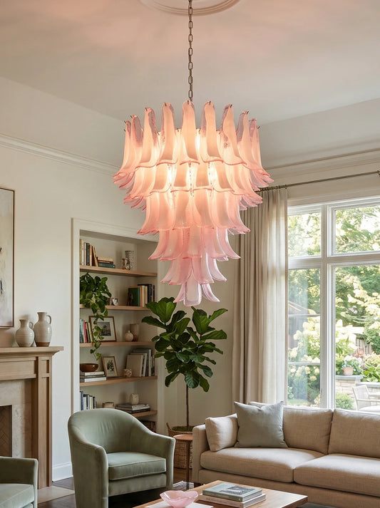 Vintage Murano Pink Glass Petals Chandelier