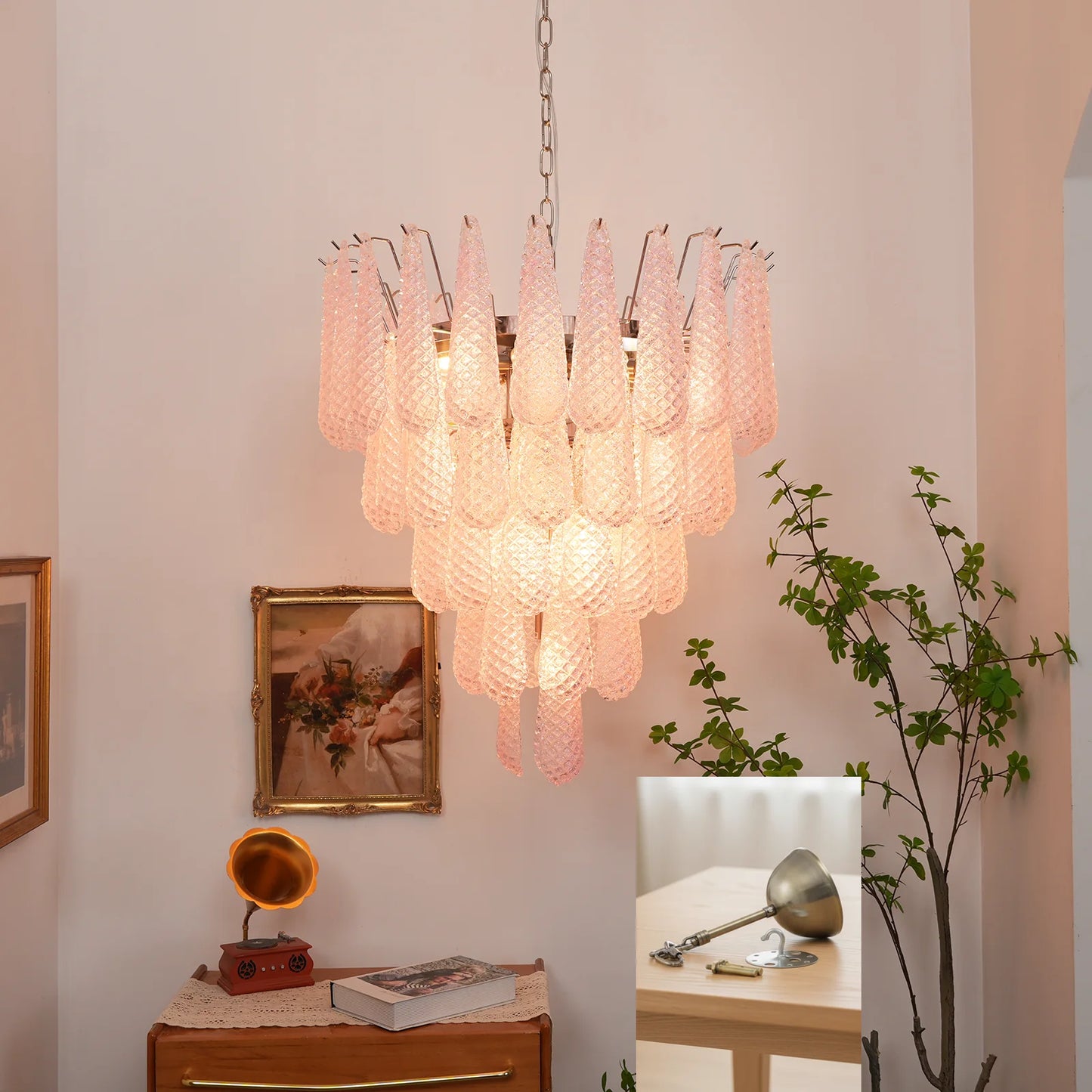 Pink Murano Petal Drop Glass Chandelier