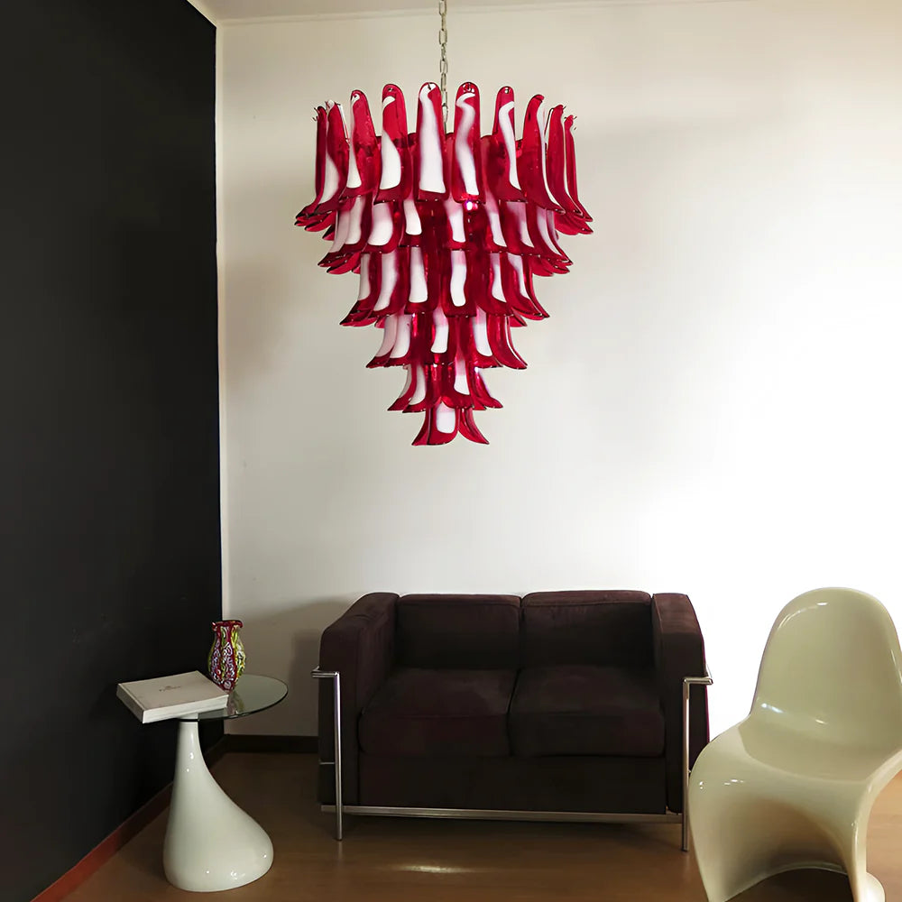 Vintage Murano Red Glass Petals Chandelier