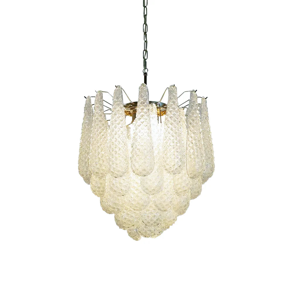 Vintage Murano Transparent Glass Petals Chandelier