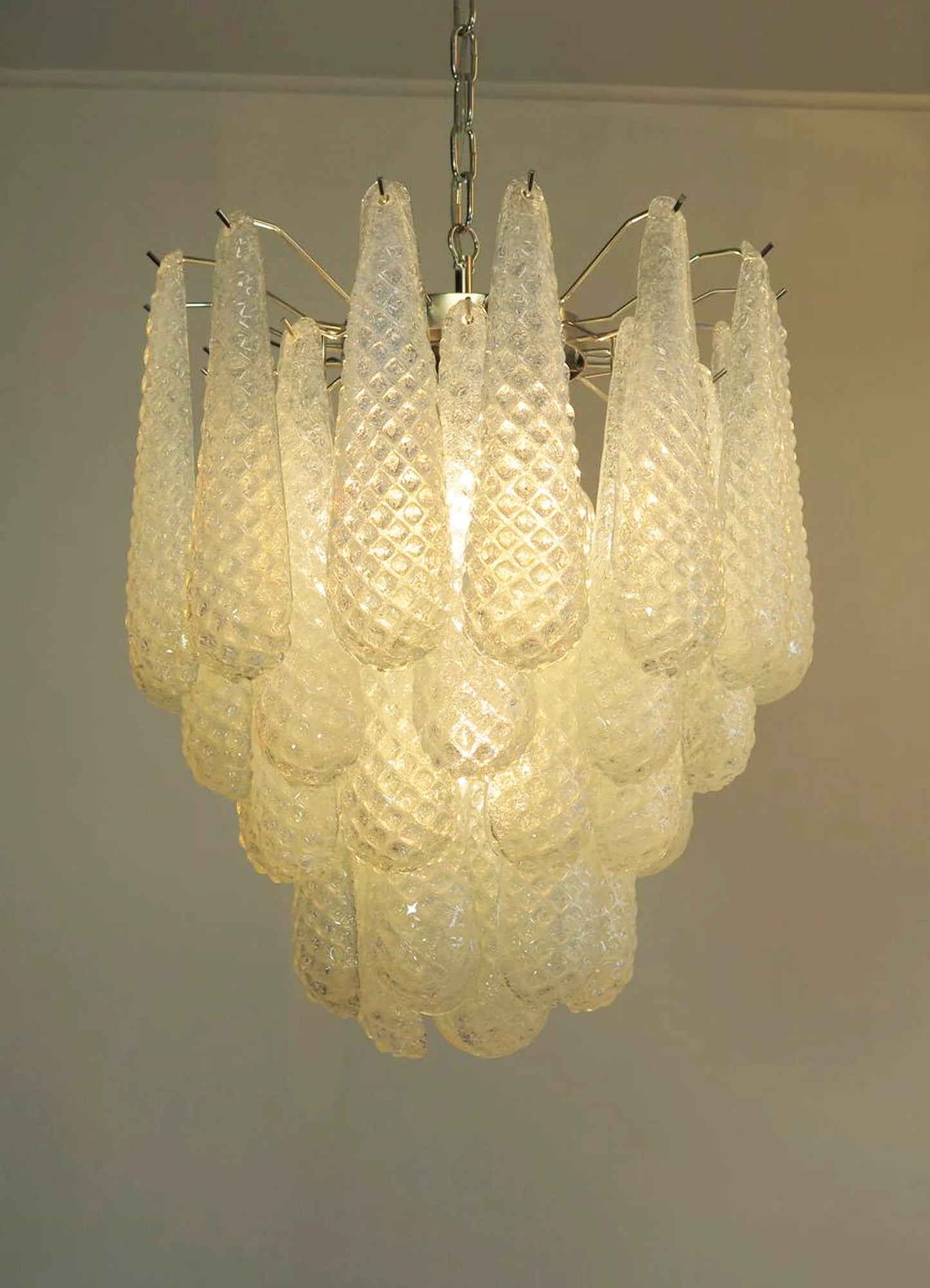 Vintage Murano Transparent Glass Petals Chandelier