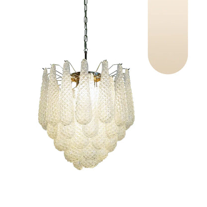 Vintage Murano Transparent Glass Petals Chandelier