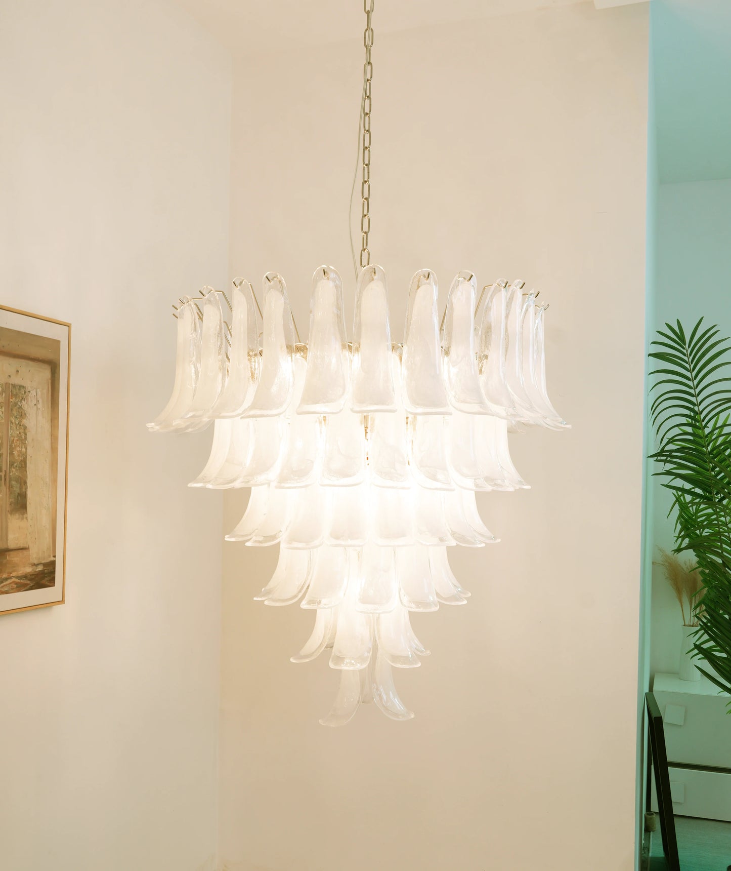Vintage Murano Transparent Glass Petals Chandelier