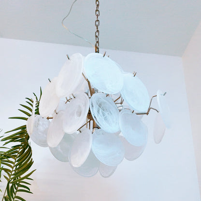 Vintage Murano White Disks Chandelier
