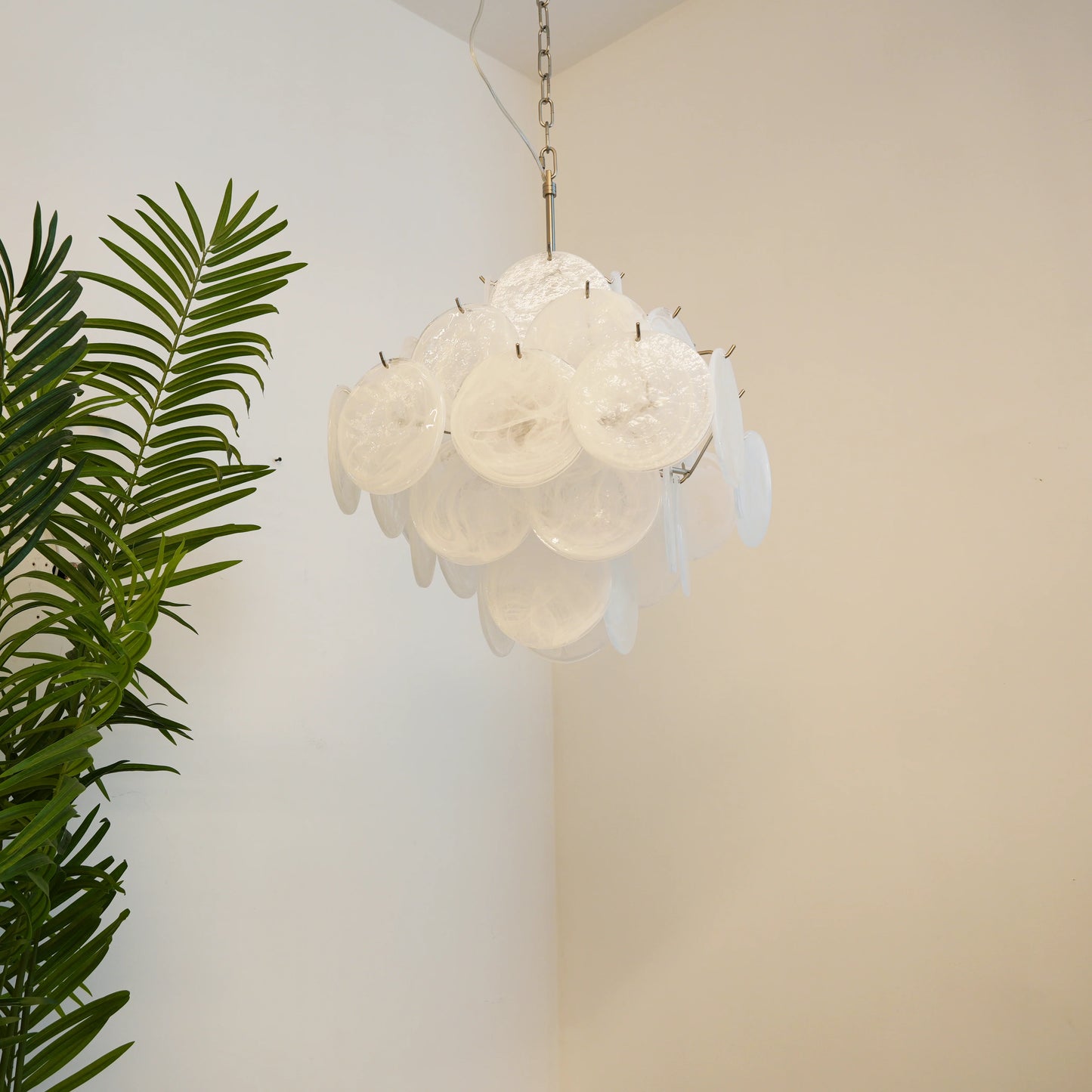 Vintage Murano White Disks Chandelier
