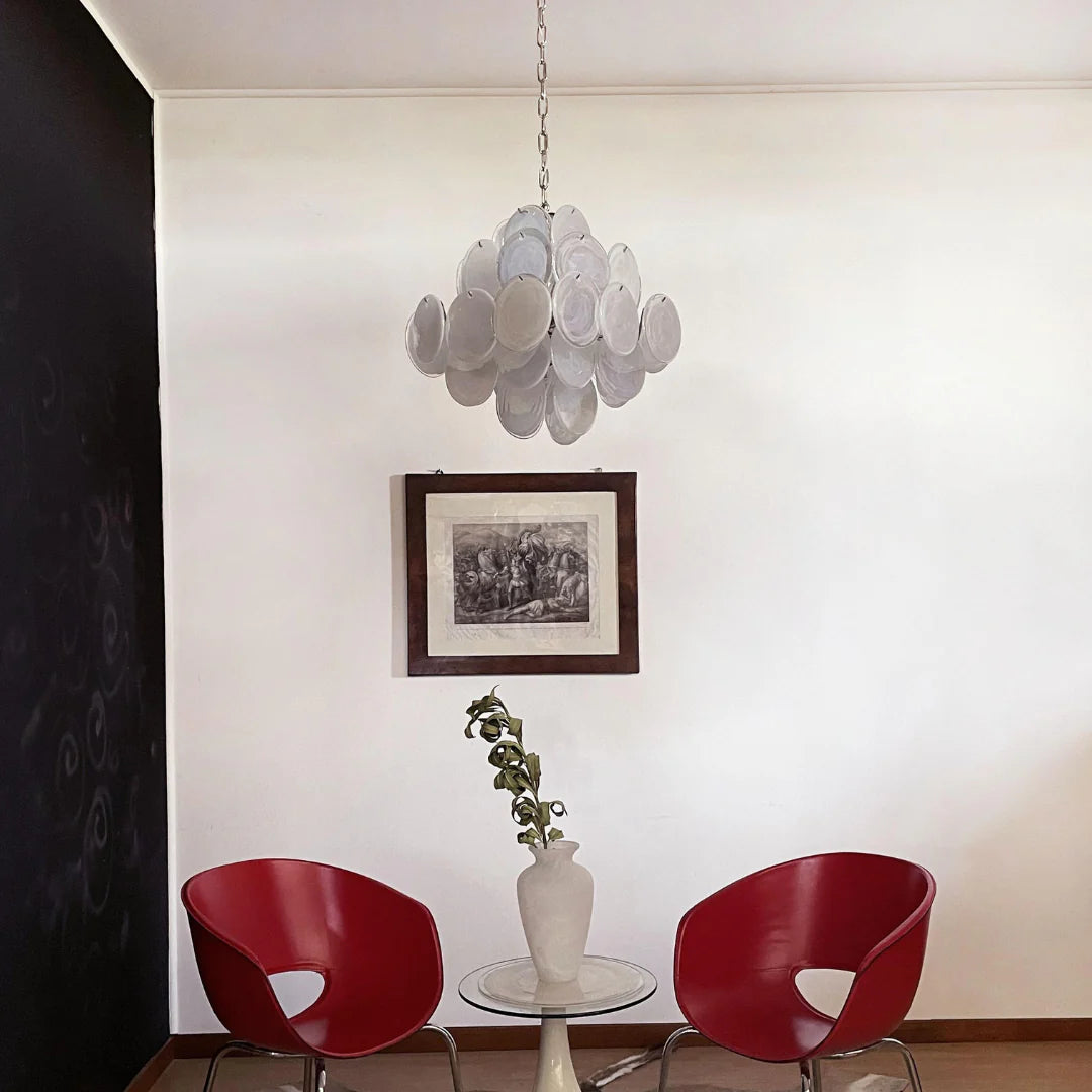 Vintage Murano White Disks Chandelier