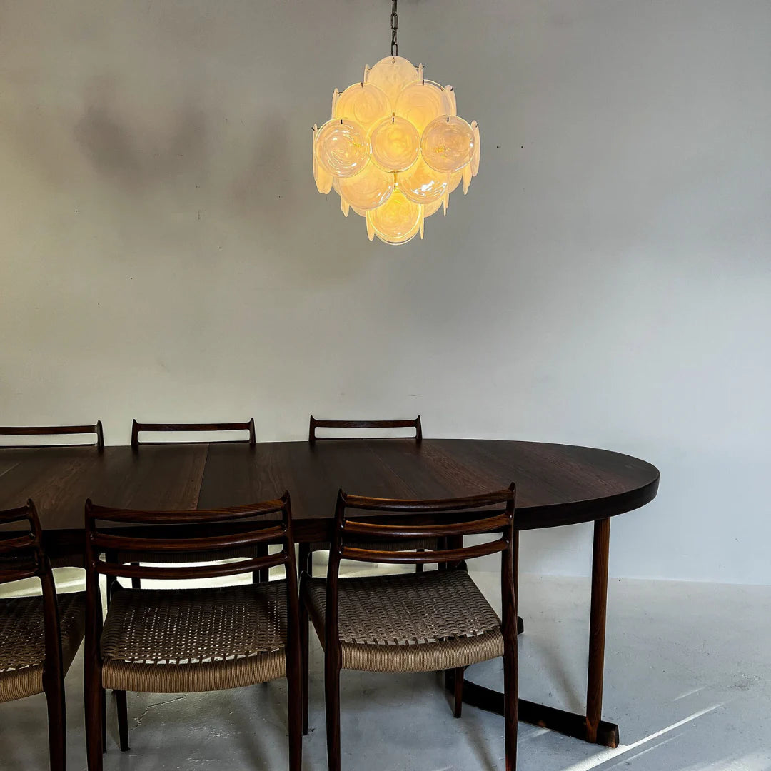 Vintage Murano White Disks Chandelier