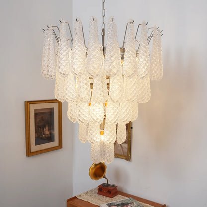 Vintage Transparent Murano Glass Petals Drop Chandelier