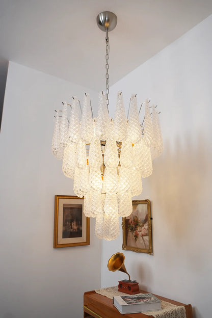 Vintage Transparent Murano Glass Petals Drop Chandelier