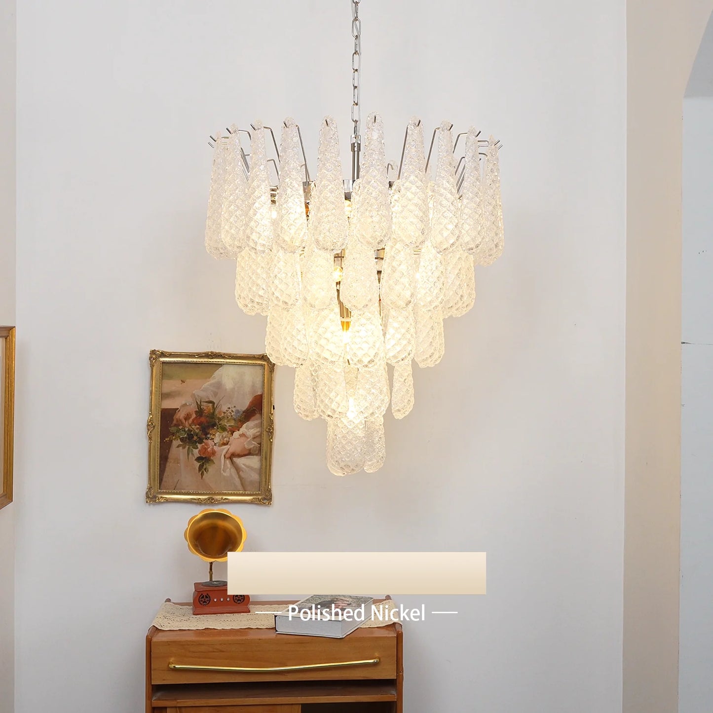 Vintage Transparent Murano Glass Petals Drop Chandelier