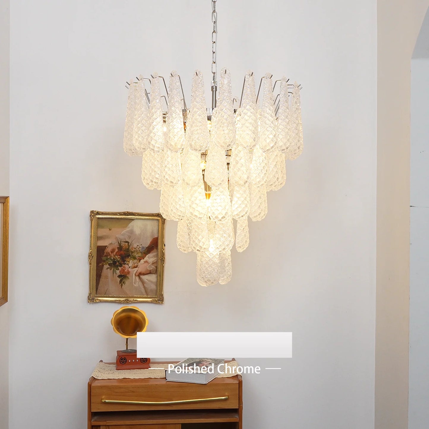 Vintage Transparent Murano Glass Petals Drop Chandelier