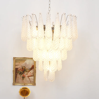 Vintage Transparent Murano Glass Petals Drop Chandelier