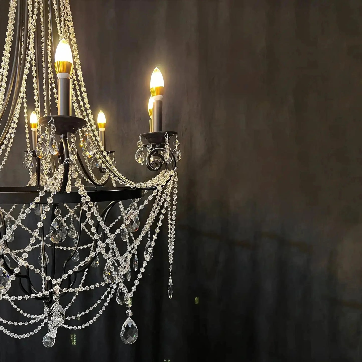 Affordable French Vintage Iron Crystal Pendant Candle Chandelier for Living Room / Restaurant / Cafe / Hotel lobby