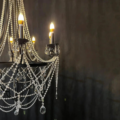 Affordable French Vintage Iron Crystal Pendant Candle Chandelier for Living Room / Restaurant / Cafe / Hotel lobby