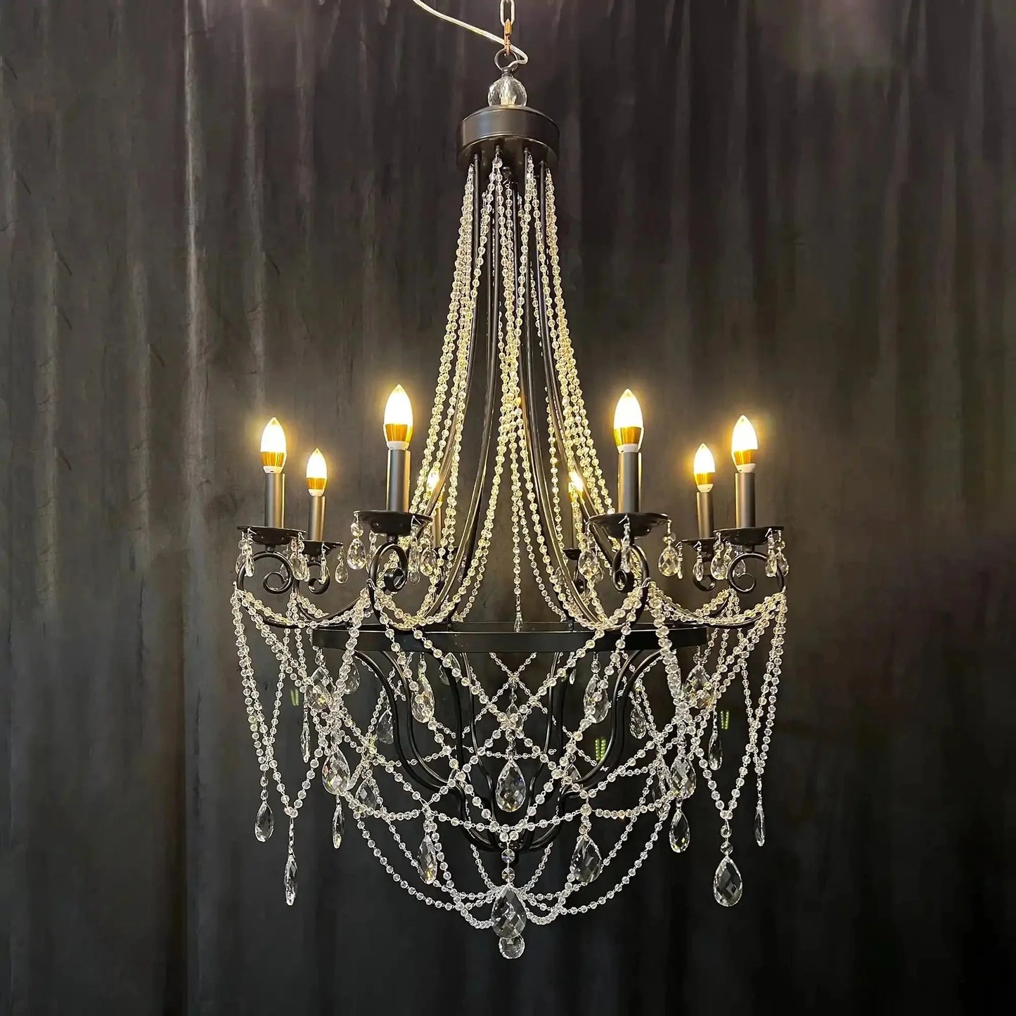 Affordable French Vintage Iron Crystal Pendant Candle Chandelier for Living Room / Restaurant / Cafe / Hotel lobby