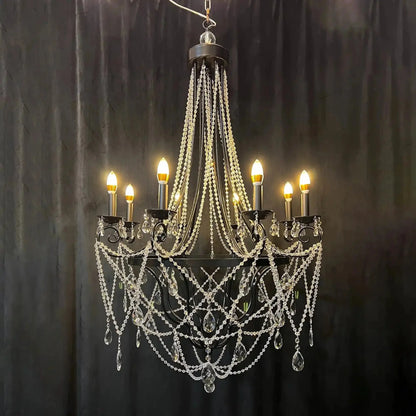 Affordable French Vintage Iron Crystal Pendant Candle Chandelier for Living Room / Restaurant / Cafe / Hotel lobby