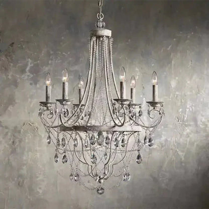 Affordable French Vintage Iron Crystal Pendant Candle Chandelier for Living Room / Restaurant / Cafe / Hotel lobby