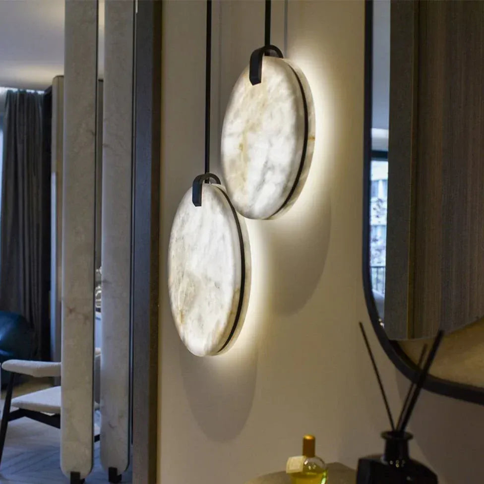 Alabaster Disc Pendant Light 9.8", 13.8", 17.7", 21.3", 25.2"