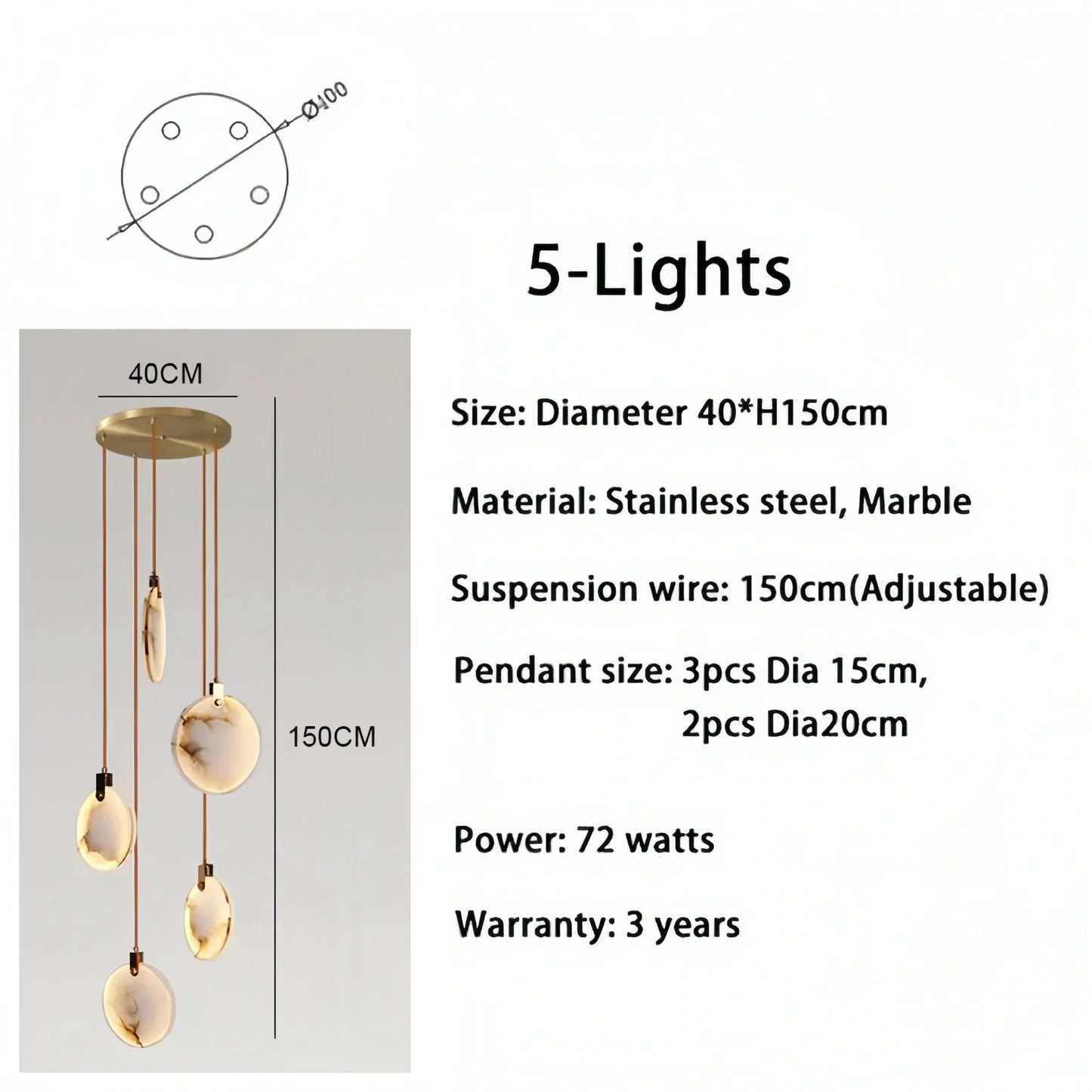 Alabaster Long Staircase Chandelier 5 styles