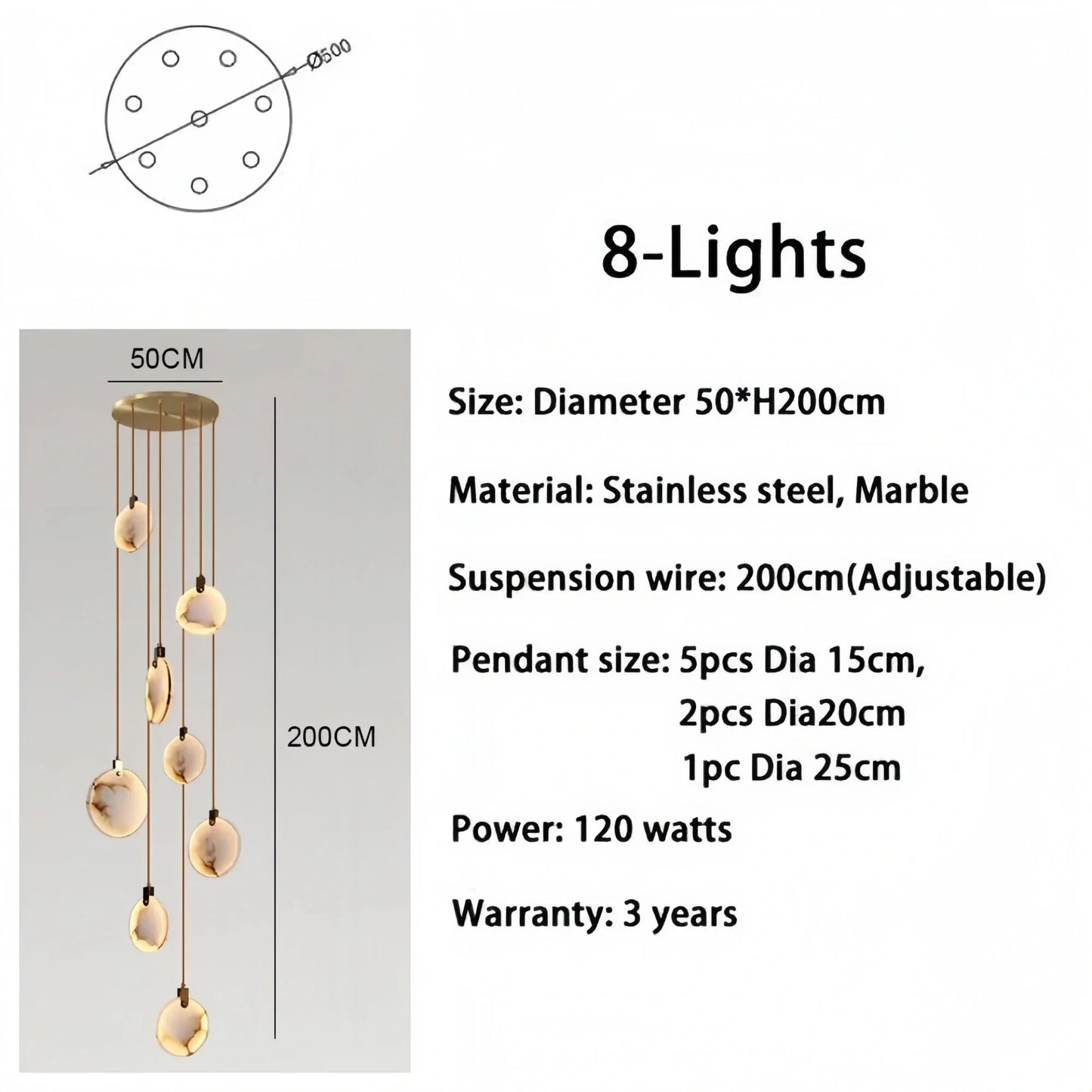 Alabaster Long Staircase Chandelier 5 styles