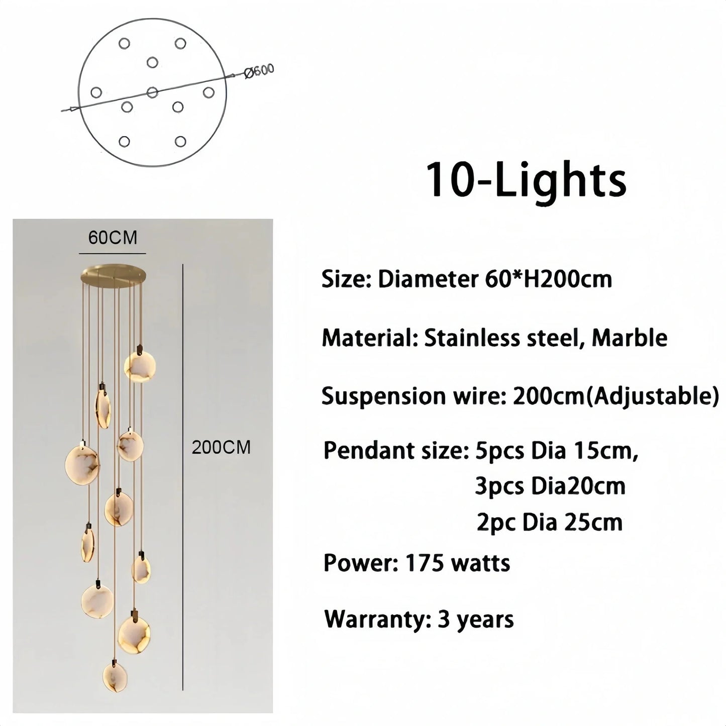 Alabaster Long Staircase Chandelier 5 styles