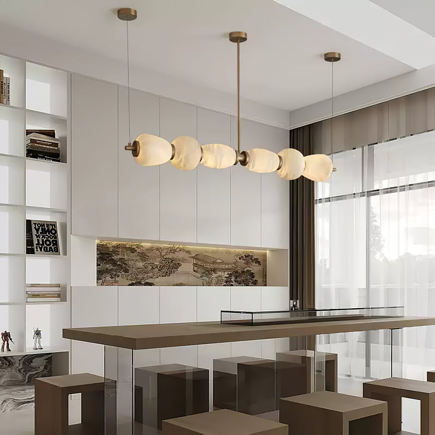 Alabaster Pebble Linear Chandelier