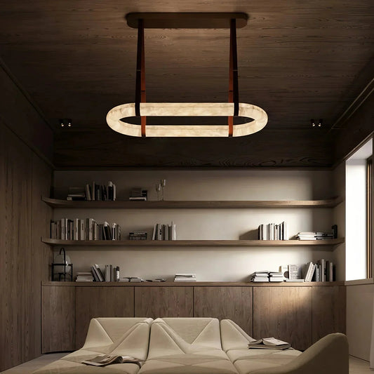 Alabaster Round Leather Chandelier
