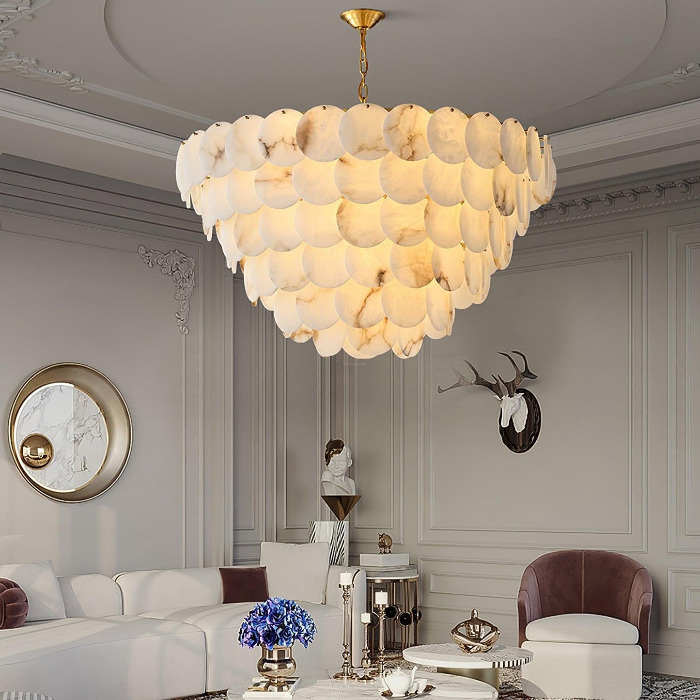 Alabaster Shell Brass Chandelier with 2/3/4/5/6 layer