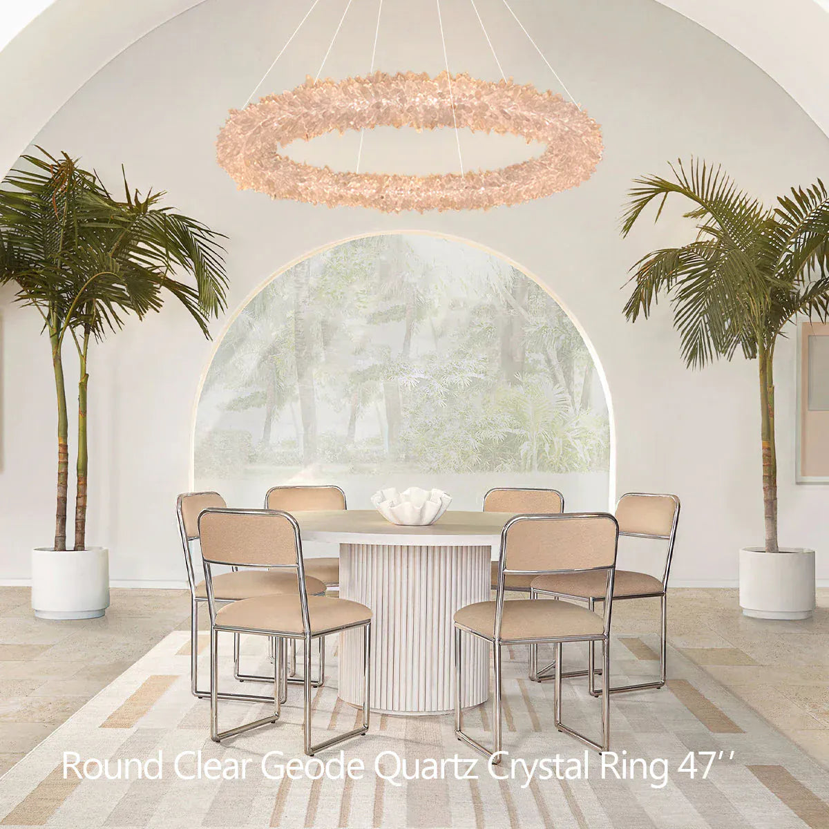 Amber Kandace Round Rock Crystal Pendant Light Modern Chandelier for Living Room 24'', 31.5'', 40'', 47''