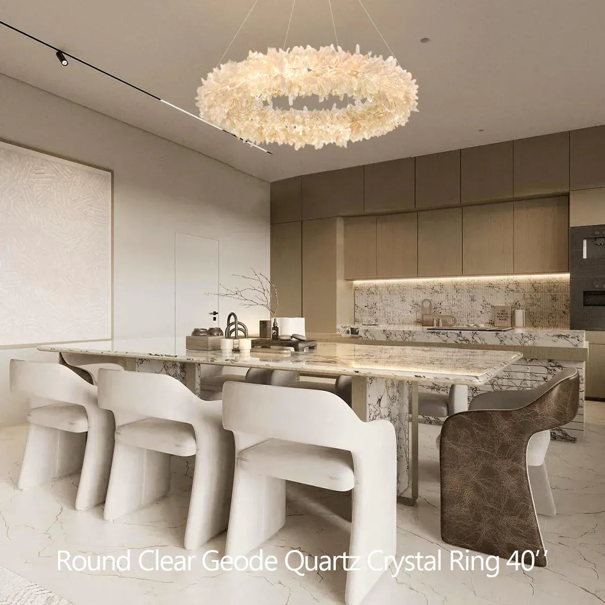 Amber Kandace Round Rock Crystal Pendant Light Modern Chandelier for Living Room 24'', 31.5'', 40'', 47''