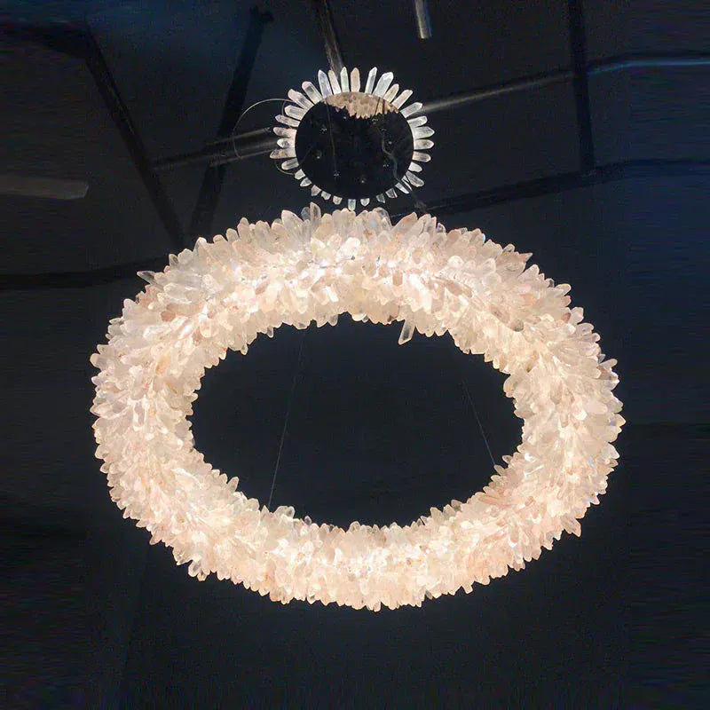 Amber Kandace Round Rock Crystal Pendant Light Modern Chandelier for Living Room 24'', 31.5'', 40'', 47''