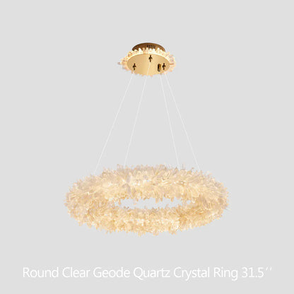 Amber Kandace Round Rock Crystal Pendant Light Modern Chandelier for Living Room 24'', 31.5'', 40'', 47''