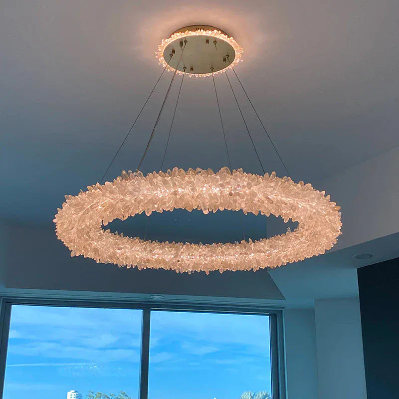 Amber Kandace Round Rock Crystal Pendant Light Modern Chandelier for Living Room 24'', 31.5'', 40'', 47''