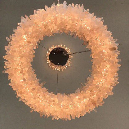 Amber Kandace Round Rock Crystal Pendant Light Modern Chandelier for Living Room 24'', 31.5'', 40'', 47''